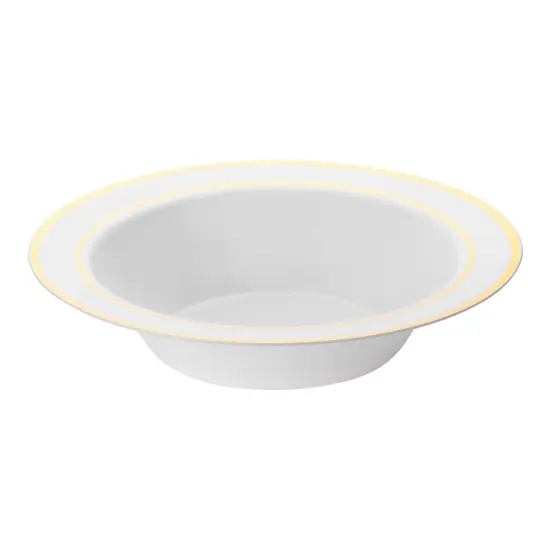 White with Gold Edge Rim Plastic Soup Bowls - 12 oz. (120 Bowls) {1}