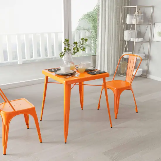 Merrick Lane Benson 23.75" Square Metal Dining Table for Indoor and Outdoor Use Orange {1}