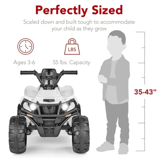 Best Choice Products 12V Kids Ride-On ATV Quad w/ Bluetooth, 2.4mph Max, Treaded Tires, LED Lights, Radio White {6}
