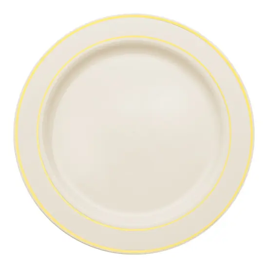 Ivory with Gold Edge Rim Plastic Appetizer/Salad Plates - 7.5" (120 Plates) {2}