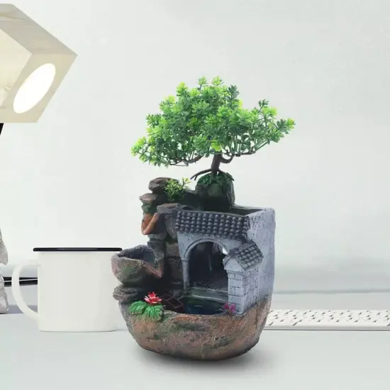 LED Desktop Water Fountain Waterfall Ornament w/ Pump Office Home Indoor Decor {2}