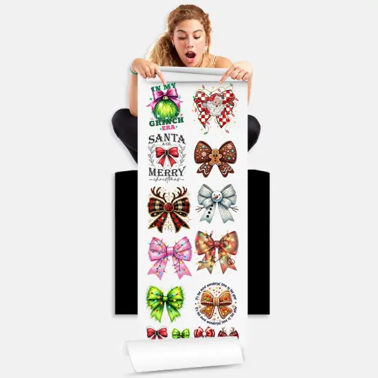 Christmas Bows - DTF Transfer 22x60 Direct-to-Film Gang Sheets - 10 Adult Prints And 4 Pocket Prints Iron On Transfers {2}