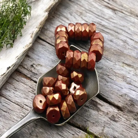 *15* 4x6mm Gold Lustered Ruby Red Fire Polished Rondelle Heishi Beads {4}