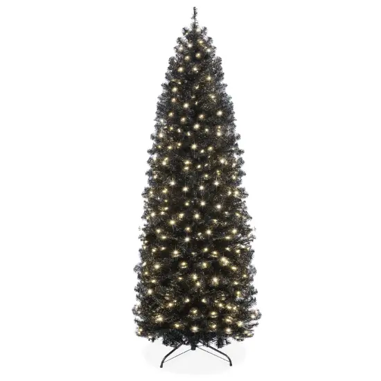 Best Choice Products 4.5ft Pre-Lit Black Artificial Christmas Tree, Holiday Pencil Tree w/ 100 Incandescent Lights, Base {1}