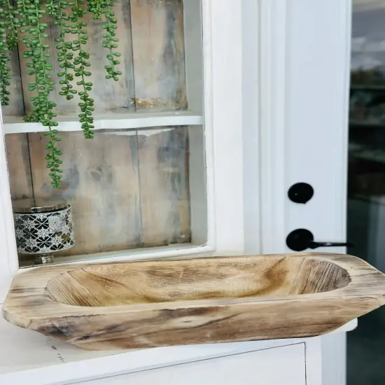 Natural Wood Dough Bowl &ndash; 20"" Rustic Wooden Bowl for Decor, Serving, Candle Making, or Centerpieces {4}