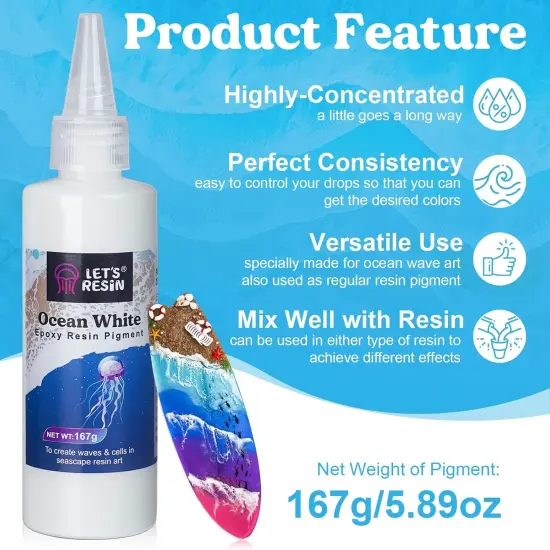 LET'S RESIN Ocean White Epoxy Resin Pigment 167g/5.89oz, High Concentrated Pigment Paste for Epoxy Resin & UV Resin, UV Resistant Opaque Pigment for Creates Cells & Lacing, 3D Flower Resin Coasters {4}
