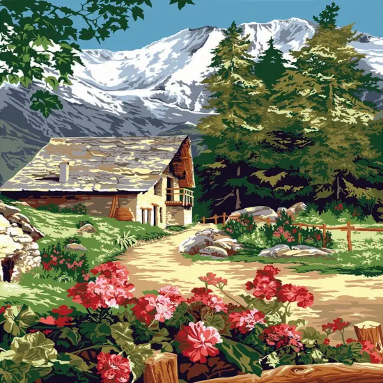 Needlepoint canvas for halfstitch without yarn At The Last Chalet SE981.152 Seg De Paris Printed Tapestry Canvas {1}