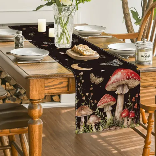Mushroom Moon and Moth Fall Table Runner,13x72 Inch {4}
