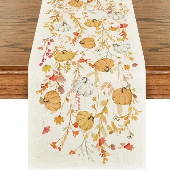 Wildflowers Bloom Floral Pumpkin Leaves 210 GSM Fall Table Runner,13x120 Inch {1}