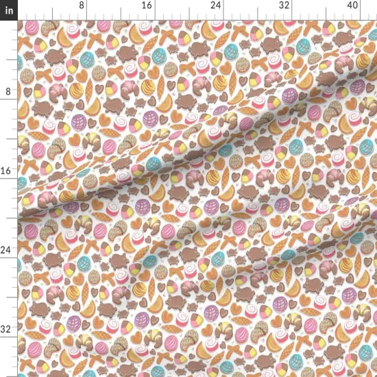 Various Fabrics by the Yard or Fat Quarter Mexican Sweet Bakery Small Scale White Background Pastel Colors Kawaii Shells Food Mexico Pink Cookies Custom Printed Fabric by Spoonflower {1}