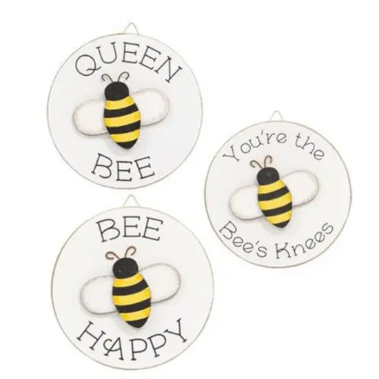 Wooden Round Bee Signs with Easel Stand and Cut-Out Accents 3 Asstd. {1}