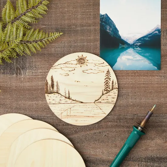 12 Pack 6 Inch Unfinished Wood Circles for Crafts, Blank Cutout Slices for Wood Burning, Engraving, Round Wooden Discs for DIY Coasters, Art Projects, 1/10 Inch Thick Brown {5}