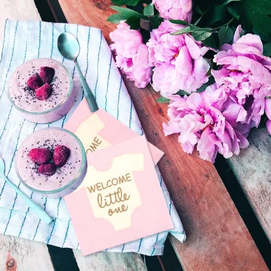 100-Pack “Welcome Little One” Baby Shower Napkins for Boys, Gold Foil Gender Reveal Decorations, Light Pink (5x5 In) {4}