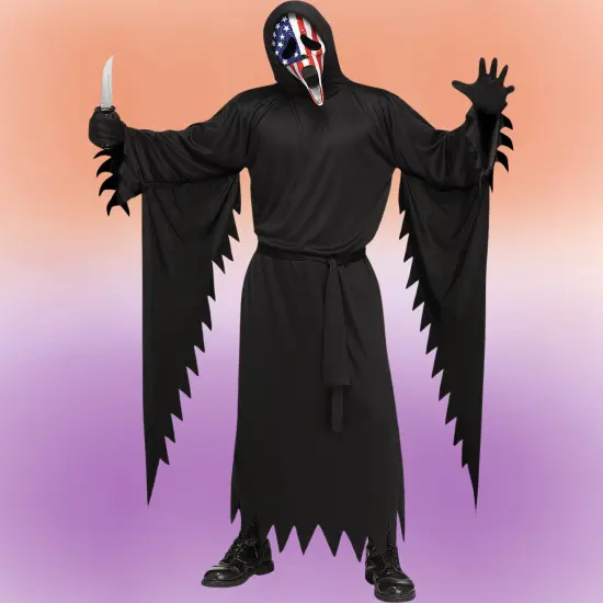 Ghost Face Patriotic Costume with Mask and Hooded Robe for Halloween Parties {1}