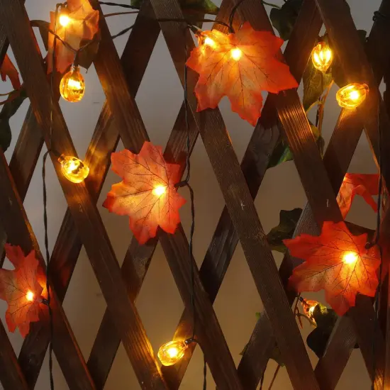 Fall Decor Solar Pumpkin Maple Leaf String Lights Outdoor {3}