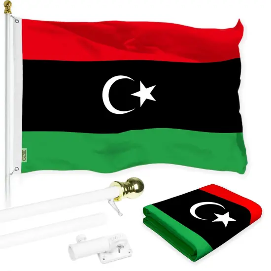 G128 Combo Pack: 6 Ft Twist Free Aluminum Spinning Flagpole (White) & Libya Flag | 3x5 Ft | LiteWeave Pro Series Printed 150D Polyester | Pole with Flag Included {1}