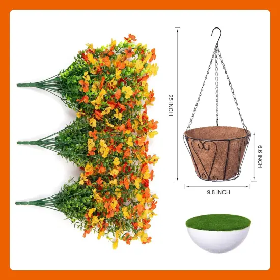 Artificial Fall Hanging Flowers with Basket - Yellow Orange {5}