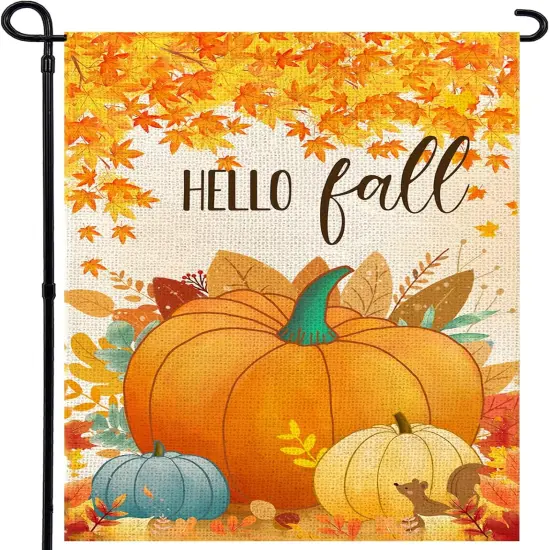 Hello Fall Pumpkin Leaf Garden Flag 12x18 Inch(orange) {5}