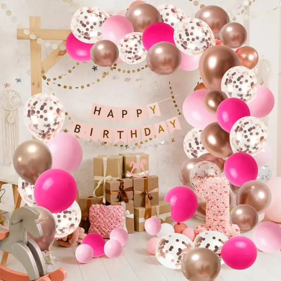 100 Pcs 12 Inches Pink Balloon (Hot Pink Rose Gold) {6}