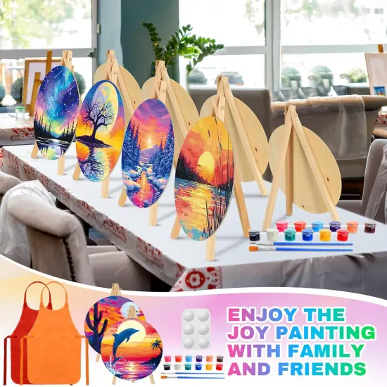 96 Pcs Pre Drawn Canvas Kit for Painting Kids Adults Sip and Paint Kit 5.9 Inch Round Pre Printed Canvas Painting white {5}