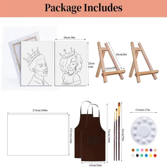 Sip and Paint Kit - Couples Date Night Pre Drawn Canvas with Easel {4}