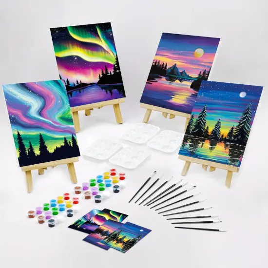 4 Pack Pre Drawn Canvas Painting Kits (Aurora) {2}