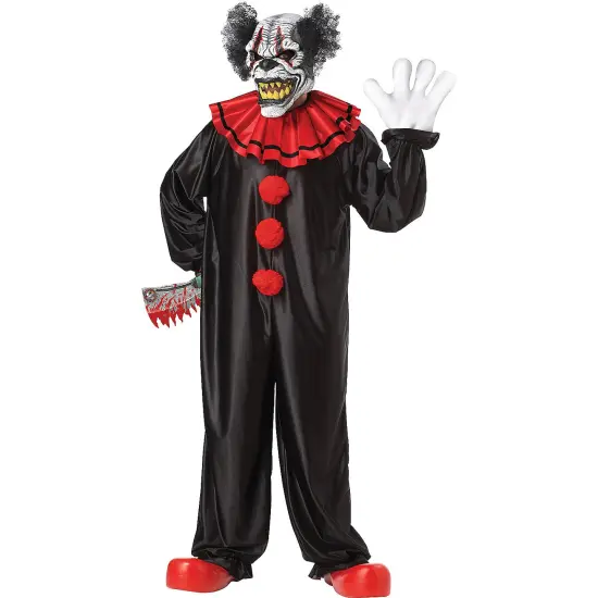 Evil Clown Costume Black And Red Jumpsuit With Gloves And Animotion Mask {1}