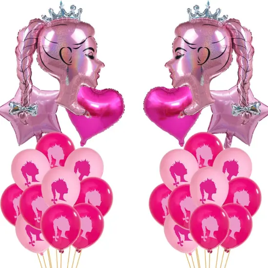 30pcs Hot Pink Princess Doll Foil Balloon Pink(Hot Pink) {1}