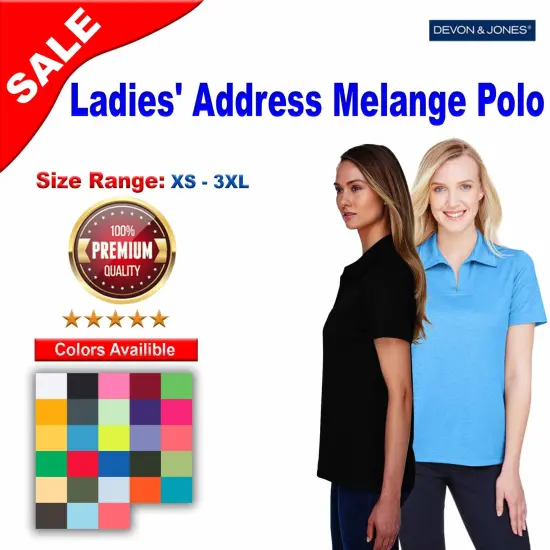 Devon & Jones&reg; CrownLux Performance Ladies Address Melange Polo Black Heather {2}