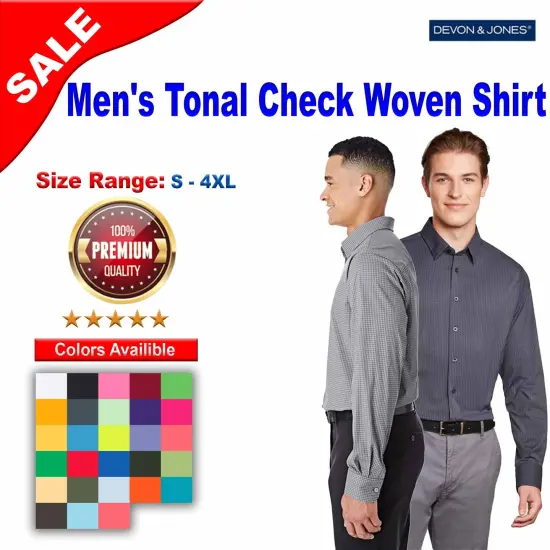 Devon & Jones&reg; CrownLux Performance Men's Tonal Mini Check Woven Shirt Carbon {2}