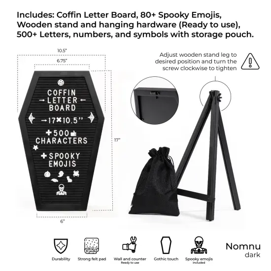 Nomnu Coffin Letter Board with Spooky Emojis, +500 Characters, Wooden Stand - Halloween Decorations Halloween Decor Halloween Gifts - 17x10.5 Inches {3}