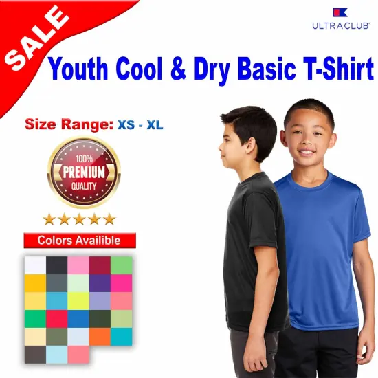 UltraClub&reg; Youth Cool & Dry Basic Performance Crew Neck Short Sleeve T-Shirt ROYAL {2}