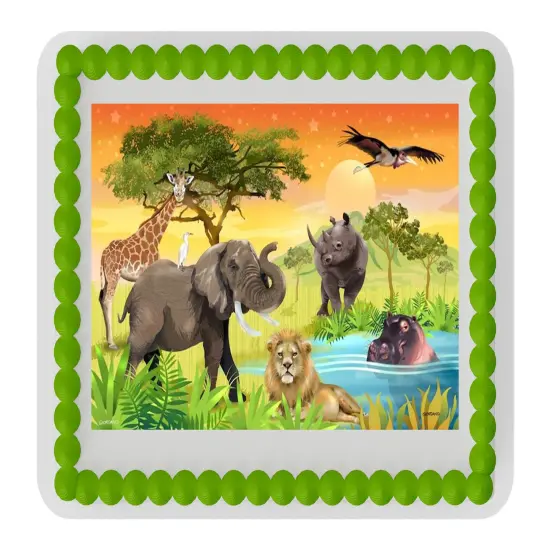 Jungle animals safari Edible Icing Sheets for 1/4 Sheet cake ot larger {2}