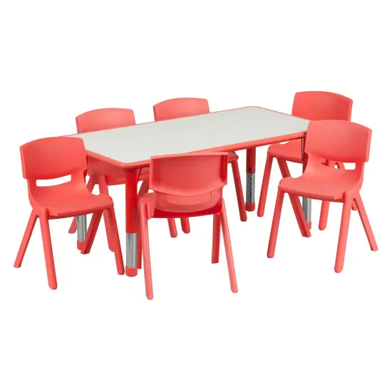Emma and Oliver 23.625"W x 47.25"L Rectangular Plastic Height Adjustable Activity Table Set with 6 Chairs {2}