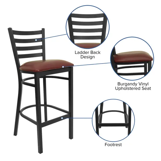 Emma and Oliver 2 Pack Ladder Back Metal Restaurant Barstool CherryWood/Black {10}
