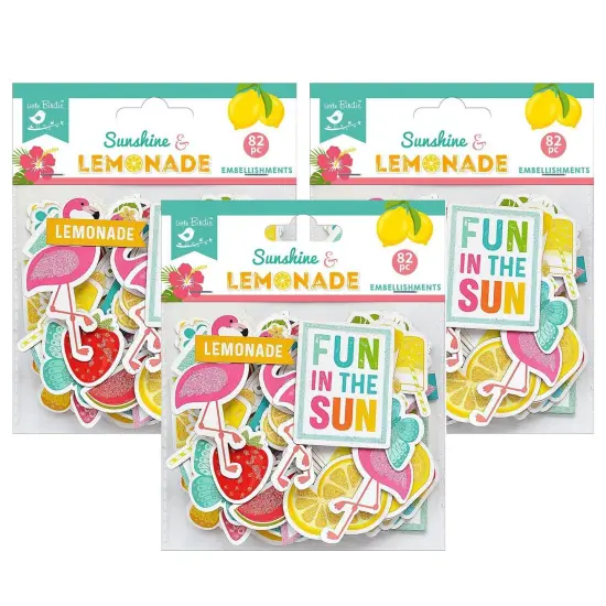 Pack of 3 - Little Birdie Ephemera Embellishment 82/Pkg-Sunshine & Lemonade {1}