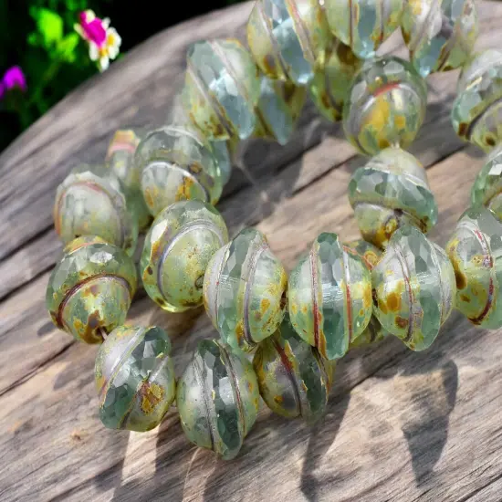 *12* 10x12mm Aqua Picasso Saturn Beads {1}