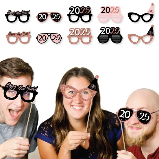 Big Dot of Happiness Rose Gold Happy New Year Glasses - Paper Card Stock 2025 New Year's Eve Party Photo Booth Props Kit - 10 Count {3}