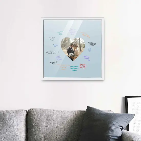 Autograph White Wood Frame with Heart Blue Mat - Perfect for Event Signatures, Full-Color Pen Set Included - 3 Sizes Available {5}