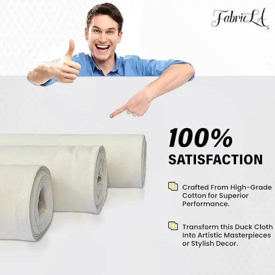 FabricLA Canvas Fabric Roll - 10oz Weight - 62" Wide Cotton Canvas Fabric by the Yard | Premium Duck Cloth for Painting, Upholstery, & Crafts | Natural {7}