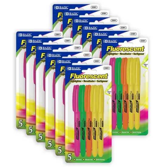 Pen Style Fluorescent Highlighters with Pocket Clip, 5 Per Pack, 12 Packs {1}