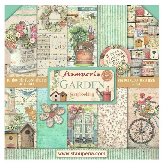 Stamperia Double-Sided Paper Pad 8"X8" 10/Pkg-Garden {1}