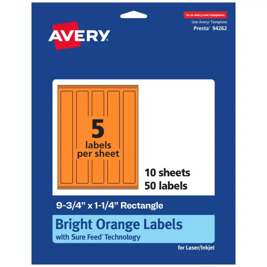 Avery Bright Orange Paper Labels, 9.75" x 1.25" Rectangle {7}