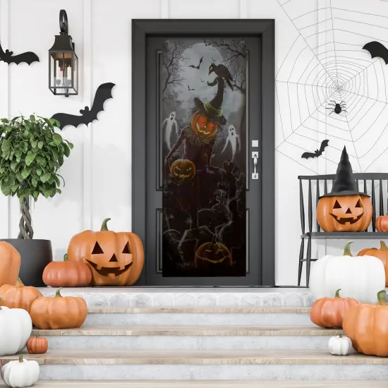 Northlight Jack O' Lantern in Graveyard Halloween Door Decoration - 70.75" Black {4}