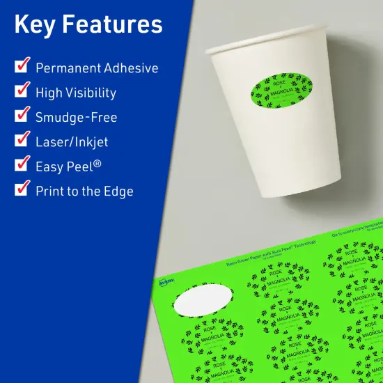 Avery Neon Green Paper Labels, 1" x 2" Oval {2}