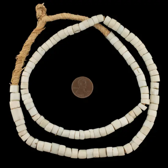 The Bead Chest White Goomba Beads 8mm Nigeria African Cylinder Glass Large Hole 24 Inch Strand Handmade {2}