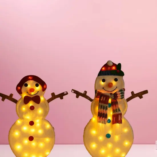 24 and 28 Inches Set of Two Light Up Snowmen Indoor Outdoor Decor {3}