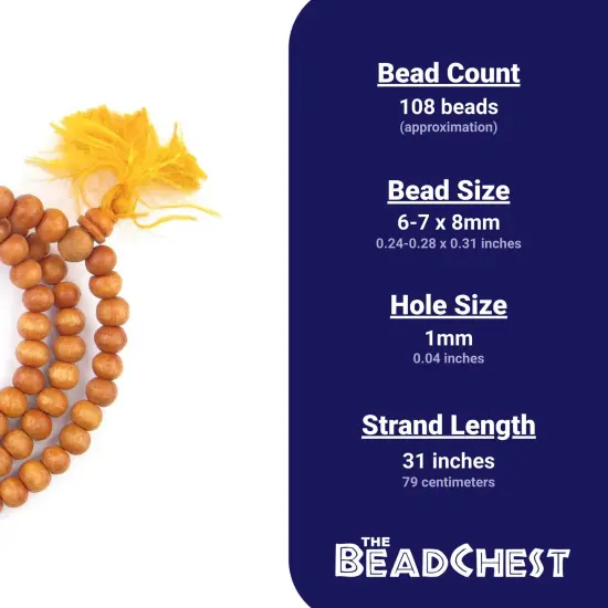 The Bead Chest Lacquered Sandalwood Mala Beads 8mm Nepal Brown Round Wood 31 Inch Strand {3}
