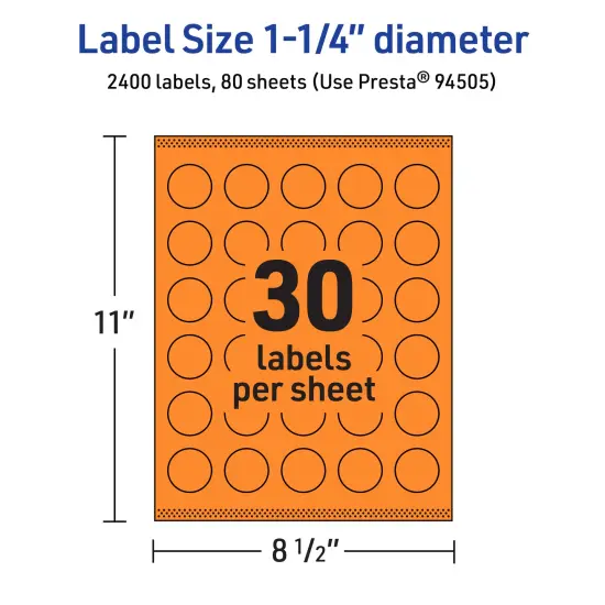 Avery Bright Orange Paper Labels, 1.25" Diameter Round {5}