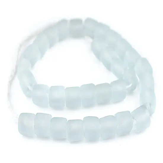 The Bead Chest Clear Aqua Cylindrical Java Recycled Glass Beads (12mm) - Full Strand of Faceted Bottle Glass Beads | Approximately 33 Beads {3}